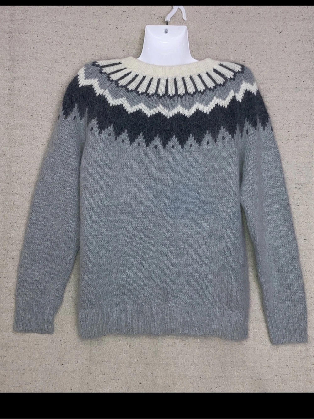 Vintage White Stag Fair Isles 40% Angora Gray Nordic Knit Ski Sweater Women’s L - Picture 4 of 11
